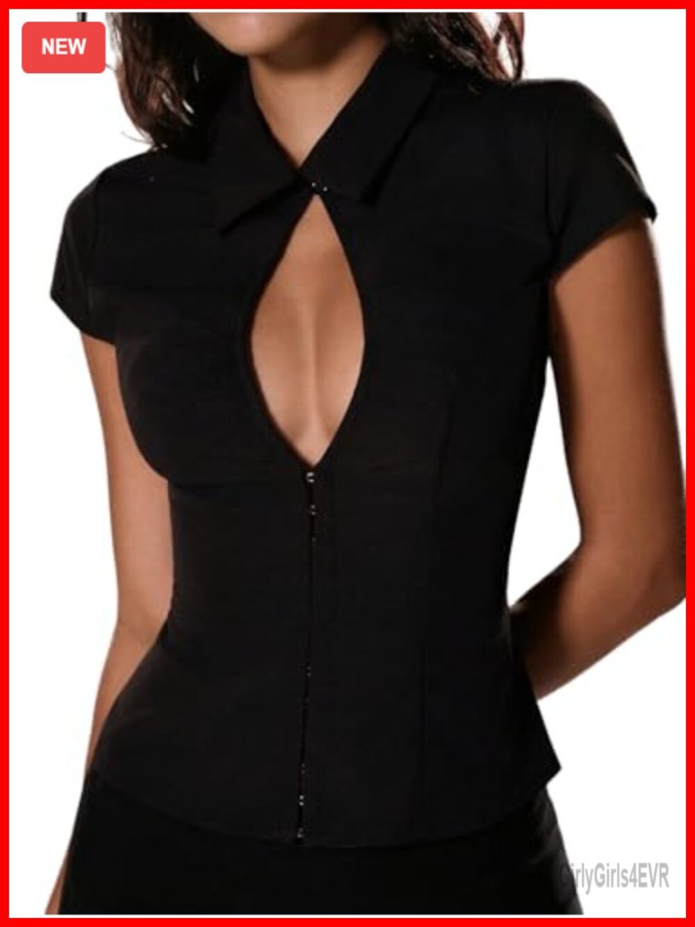 Women's Cut Out Ruched Collared Cap Sleeve Fitted Top Sexy Blouse